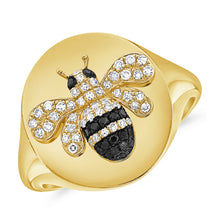 Load image into Gallery viewer, 14K Gold Diamond &amp; Black Diamond Bumble Bee Signet Ring