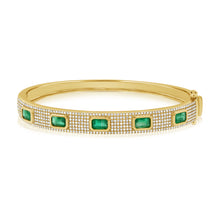 Load image into Gallery viewer, 14k Gold Green Emerald &amp; Diamond Bangle