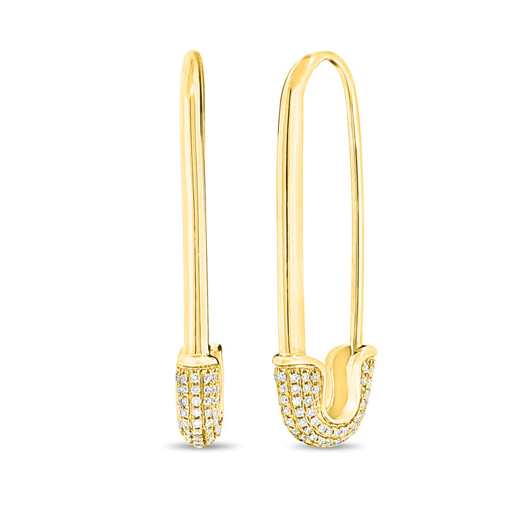 14k Gold & Diamond Safety Pin Earrings