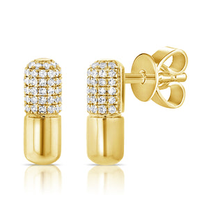 14K Gold & Diamond Pill Stud Earrings