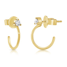 Load image into Gallery viewer, 14k Gold &amp; Diamond Stud Hoop Earrings