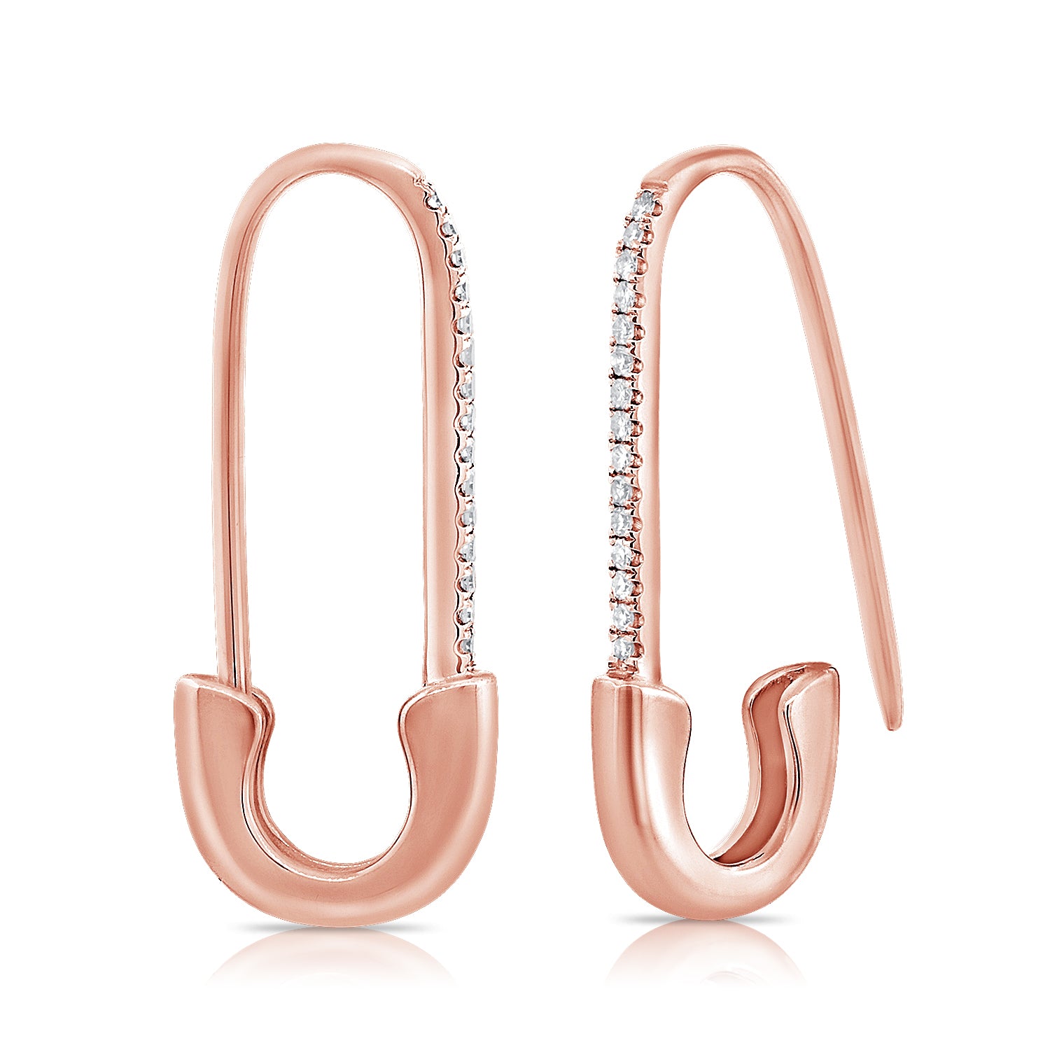 14k Gold & Diamond Safety Pin Earrings - 0.10ct