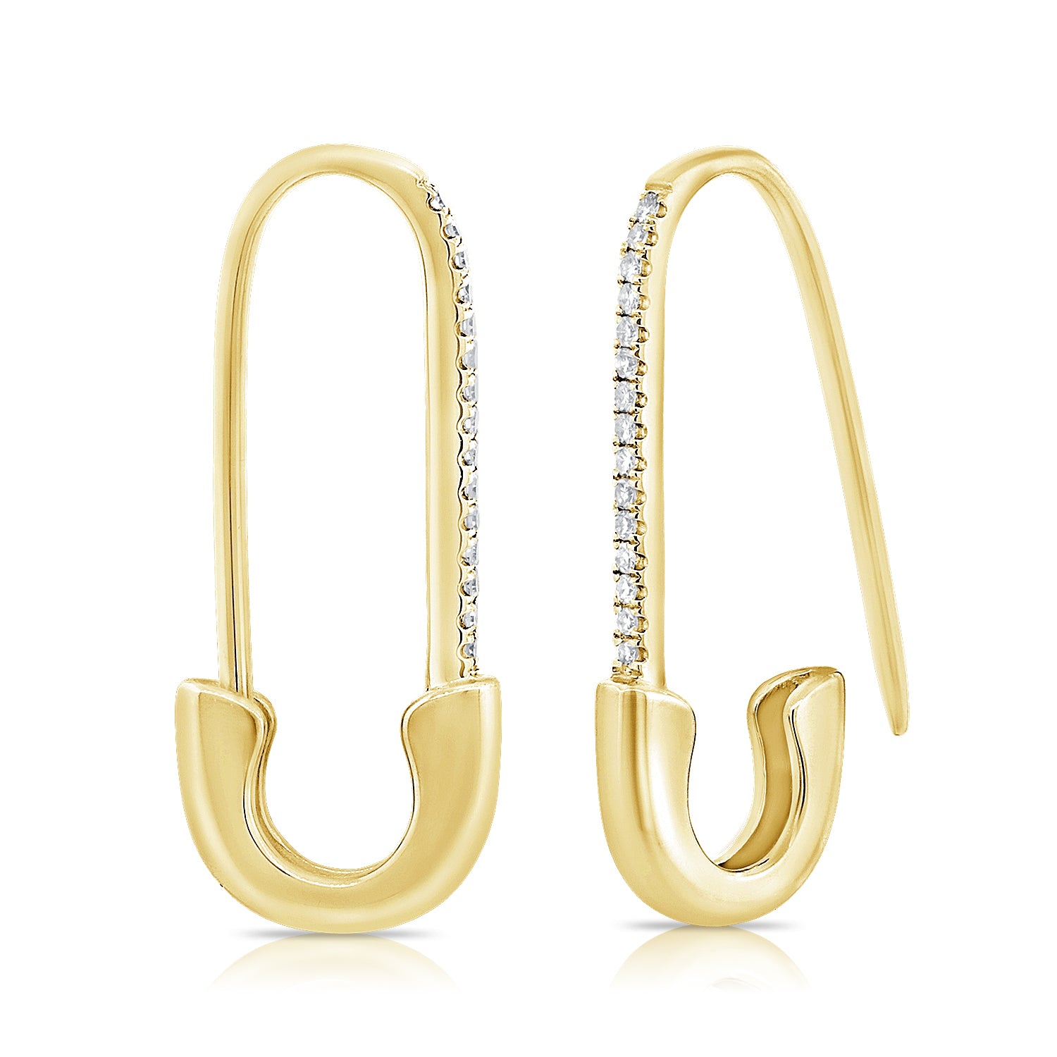 14k Gold & Diamond Safety Pin Earrings - 0.10ct