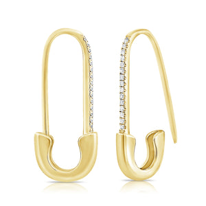 14k Gold & Diamond Safety Pin Earrings