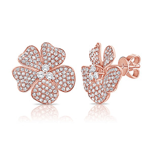 14k Gold & Diamond Flower Earrings