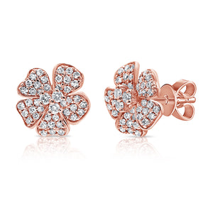 14k Gold & Diamond Flower Stud Earrings