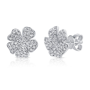 14k Gold & Diamond Flower Stud Earrings