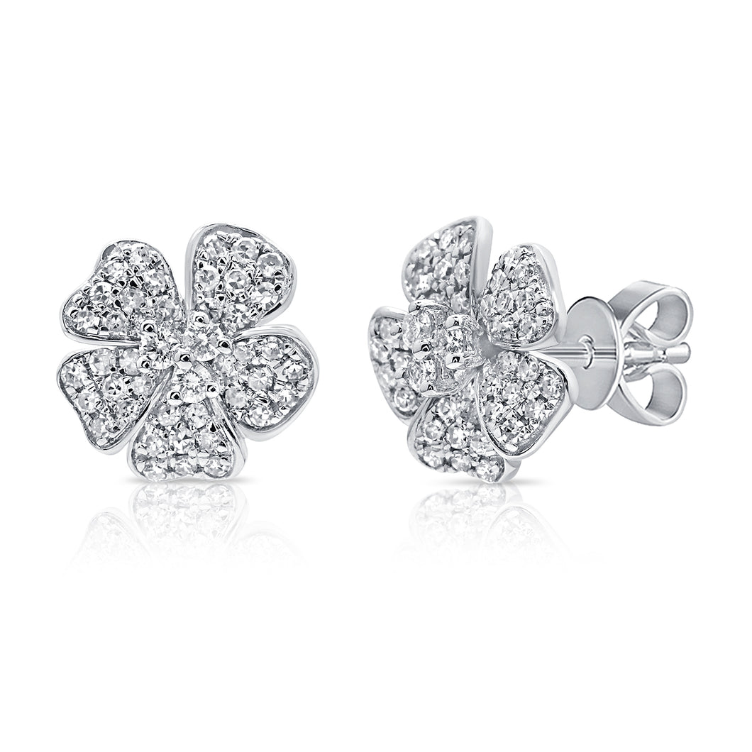 14k Gold & Diamond Flower Stud Earrings