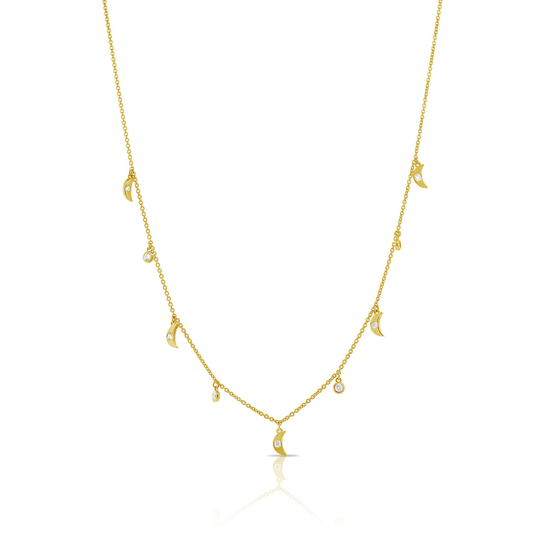 14k Gold & Diamond Dangle Moon Necklace