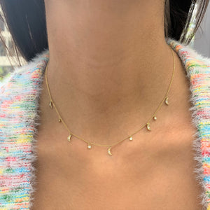 14k Gold & Diamond Dangle Moon Necklace