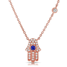 Load image into Gallery viewer, 14K Gold Sapphire &amp; Diamond Hand Hamsa Pendant