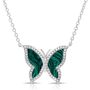 14k Gold & Malachite Diamond Butterfly Necklace