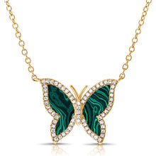 Load image into Gallery viewer, 14k Gold &amp; Malachite Diamond Butterfly Necklace