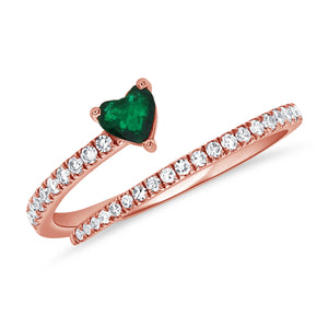 14K Gold Diamond & Emerald Crossover Open Ring