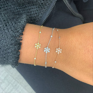 14k Gold & Diamond Flower Bracelet