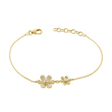 Load image into Gallery viewer, 14k Gold &amp; Diamond Double Flower Bracelet