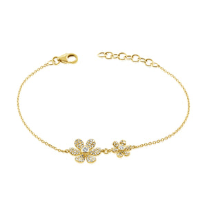 14k Gold & Diamond Double Flower Bracelet