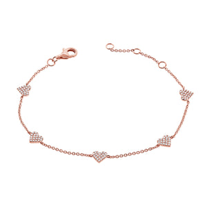 14k Gold & Diamond Heart Station Bracelet