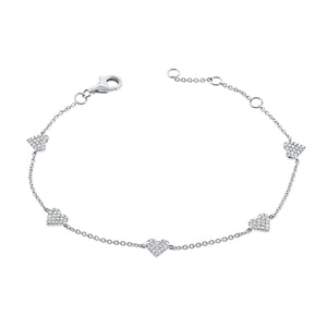 14k Gold & Diamond Heart Station Bracelet