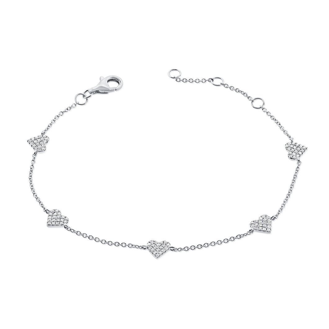 14k Gold & Diamond Heart Station Bracelet