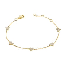 Load image into Gallery viewer, 14k Gold &amp; Diamond Heart Station Bracelet