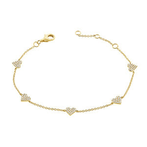 14k Gold & Diamond Heart Station Bracelet
