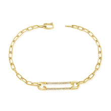 Load image into Gallery viewer, 14k Gold &amp; Diamond Safety Pin Link Bracelet