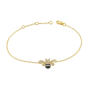 14k Gold & Black Diamond Bumble Bee Bracelet