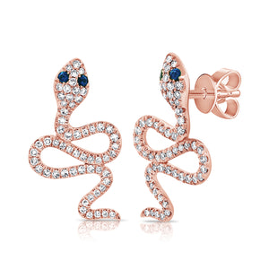 14k Gold & Diamond Snake Stud Earrings