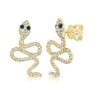 14k Gold & Diamond Snake Stud Earrings