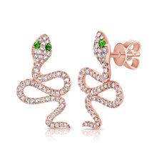 Load image into Gallery viewer, 14k Gold &amp; Diamond Snake Stud Earrings