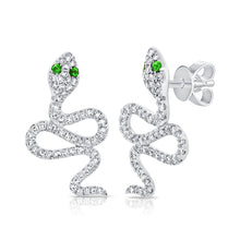 Load image into Gallery viewer, 14k Gold &amp; Diamond Snake Stud Earrings