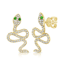 Load image into Gallery viewer, 14k Gold &amp; Diamond Snake Stud Earrings