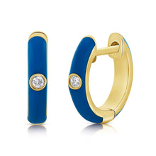 Load image into Gallery viewer, 14k Gold &amp; Diamond Enamel Huggies