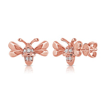 Load image into Gallery viewer, 14k Gold &amp; Diamond Bumble Bee Stud Earrings