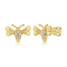 Load image into Gallery viewer, 14k Gold &amp; Diamond Bumble Bee Stud Earrings