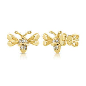 14k Gold & Diamond Bumble Bee Stud Earrings