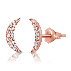 14k Gold & Diamond Moon Stud Earrings