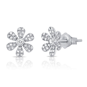14k Gold & Diamond Flower Earrings