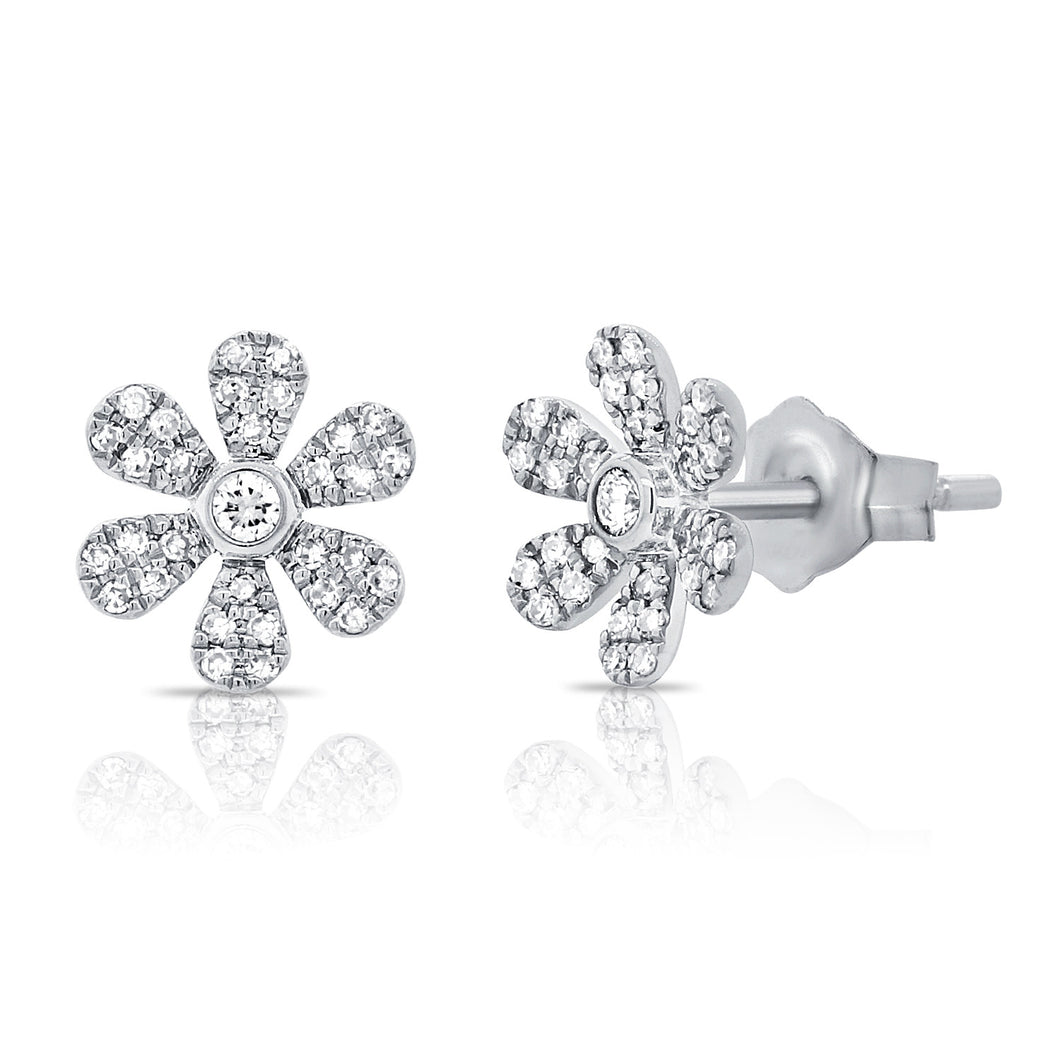14k Gold & Diamond Flower Earrings