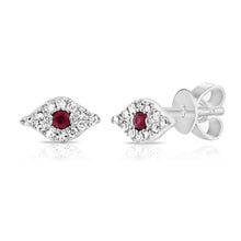 Load image into Gallery viewer, 14k Gold &amp; Diamond Ruby Evil Eye Studs