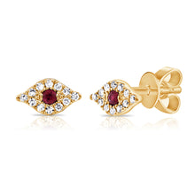 Load image into Gallery viewer, 14k Gold &amp; Diamond Ruby Evil Eye Studs
