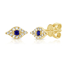 Load image into Gallery viewer, 14k Gold Sapphire &amp; Diamond Evil Eye Studs