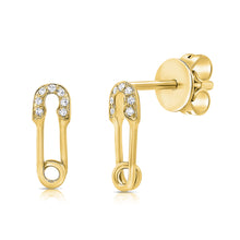 Load image into Gallery viewer, 14k Gold &amp; Diamond Safety Pin Stud Earrings