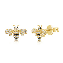Load image into Gallery viewer, 14k Gold &amp; Black Diamond Bumble Bee Stud Earrings