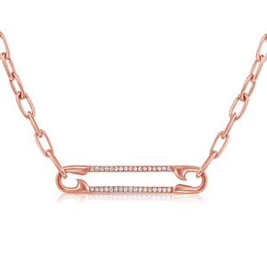 14k Gold & Diamond Paperclip Safety Pin Necklace