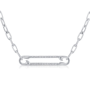 14k Gold & Diamond Paperclip Safety Pin Necklace