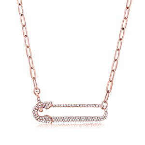 14k Gold & Diamond Safety Pin Necklace