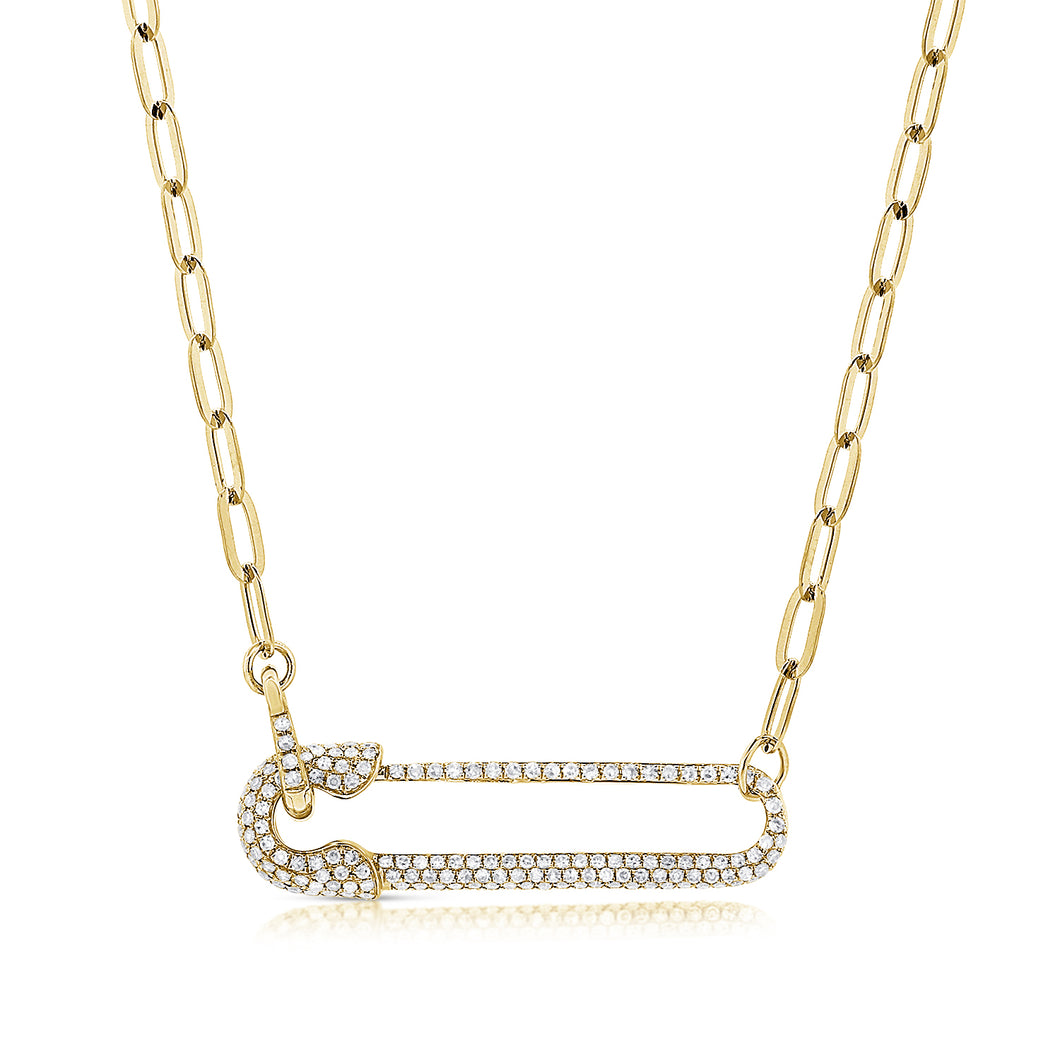14k Gold & Diamond Safety Pin Necklace
