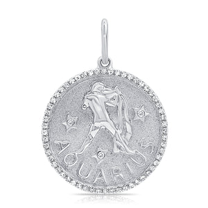 14k Gold & Diamond Zodiac Charm - Aquarius